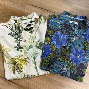 Bundle of 2 Tommy Bahama Silk Short Sleeve Button Up Shirts Size XL